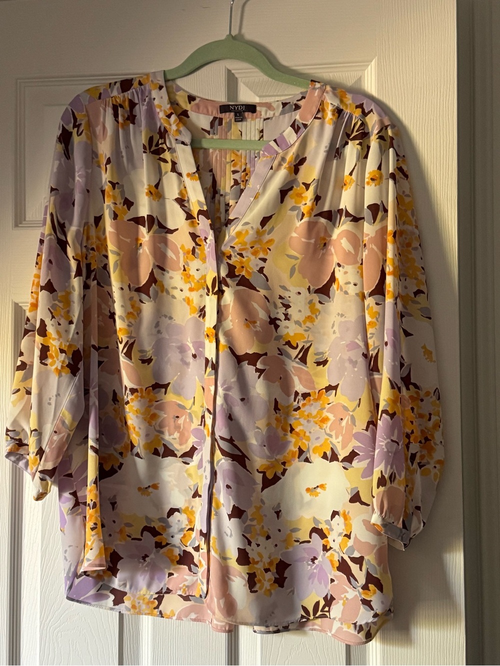 NYDJ Pastel Floral Split-Neck Blouse in Lilac, Blush & Yellow
